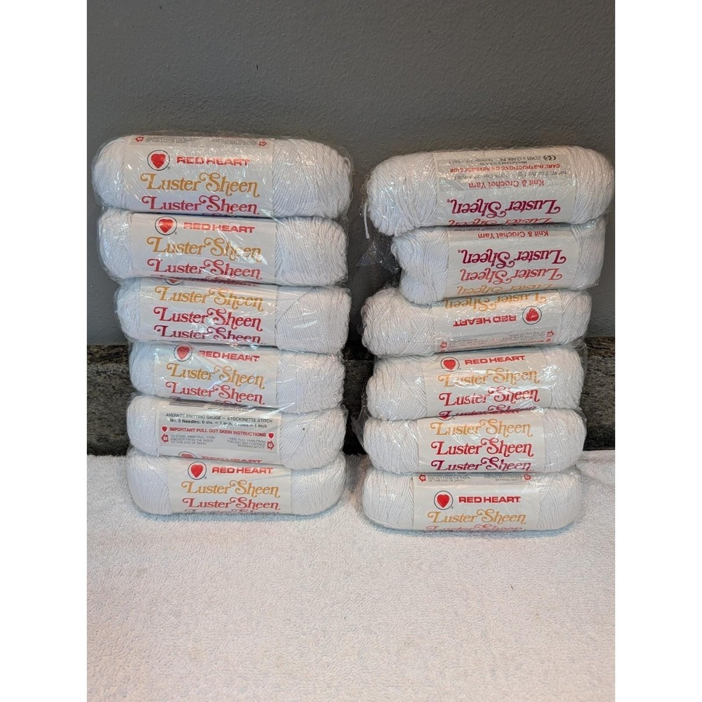 Vintage Lot of 12 Red Heart Coats and Clark Luster Sheen 1 White 2227 A.94 Yarn